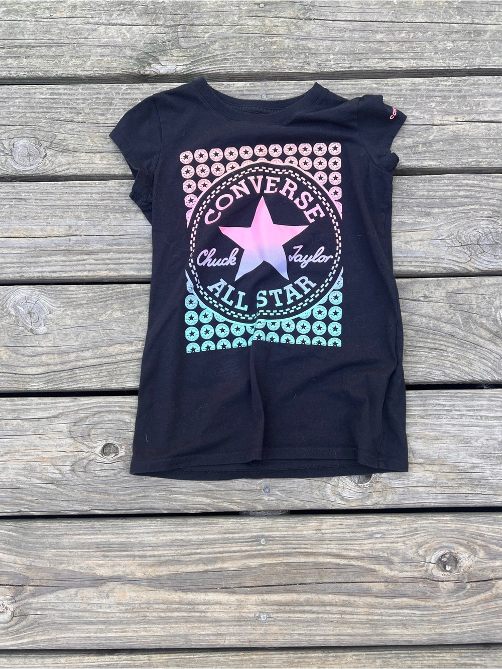 Converse Girls' Black All Star Gradient Logo Tee size Medium